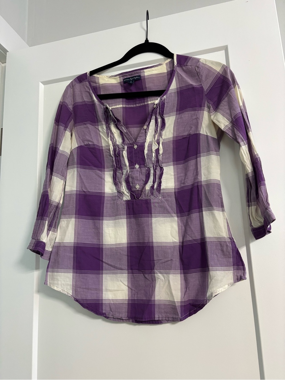 American Eagle Outfitters Purple and White Plaid Peasant Tunic